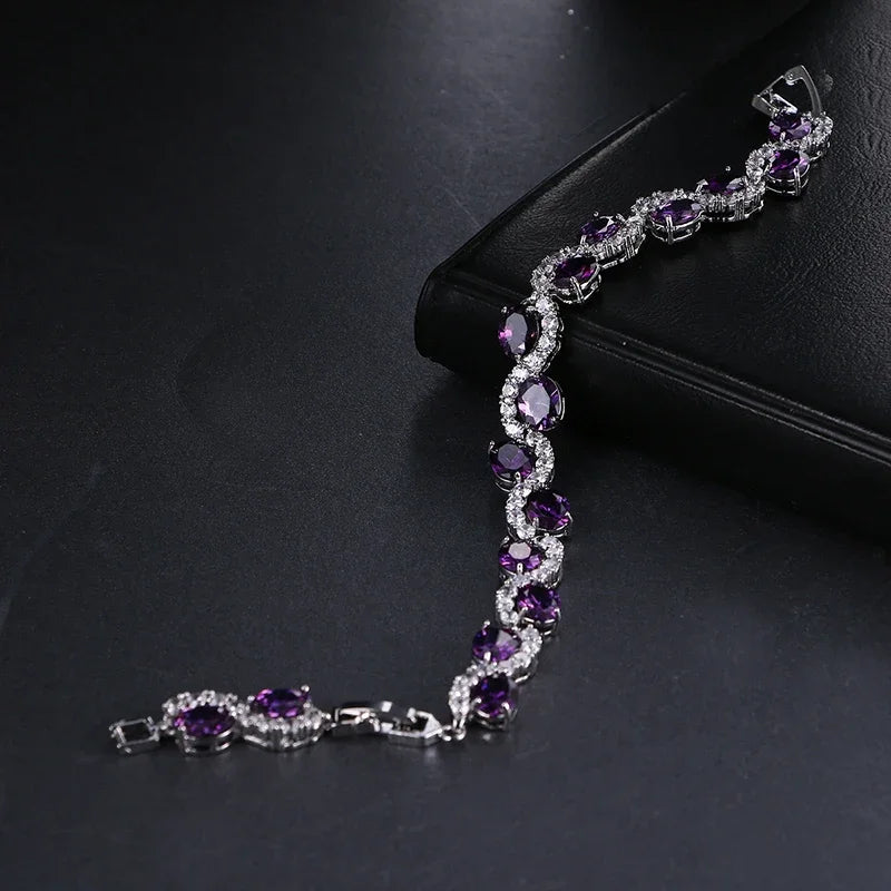 Purple Cubic Zircon Crystal Bracelet