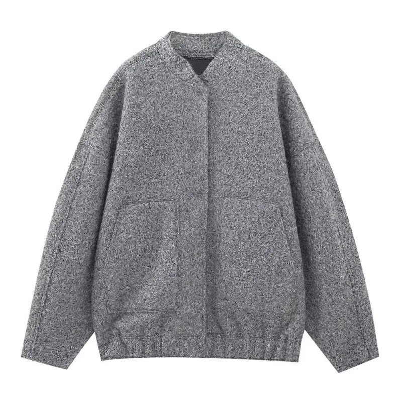 Warm Gray Long Sleeve Bomber Jacket