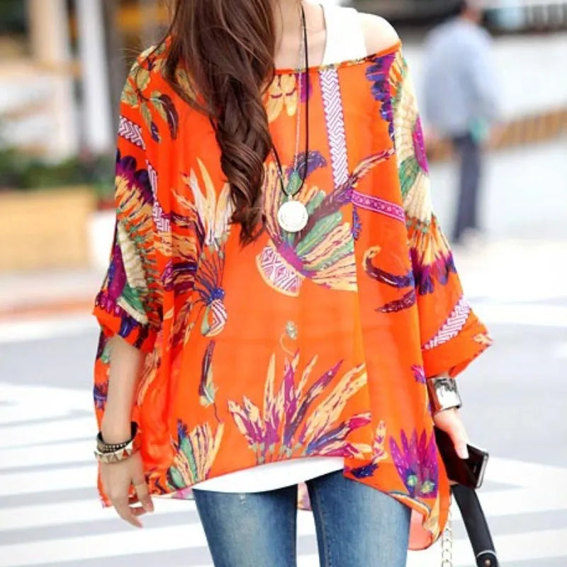 Irregular Leopard Print Chiffon Blouse