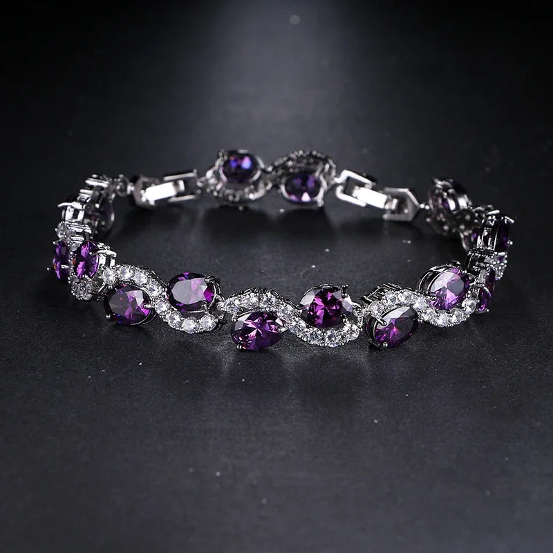 Purple Cubic Zircon Crystal Bracelet