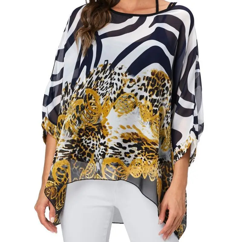 Irregular Leopard Print Chiffon Blouse