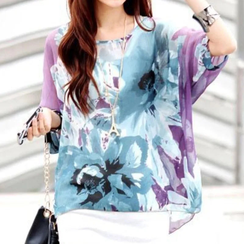 Irregular Leopard Print Chiffon Blouse